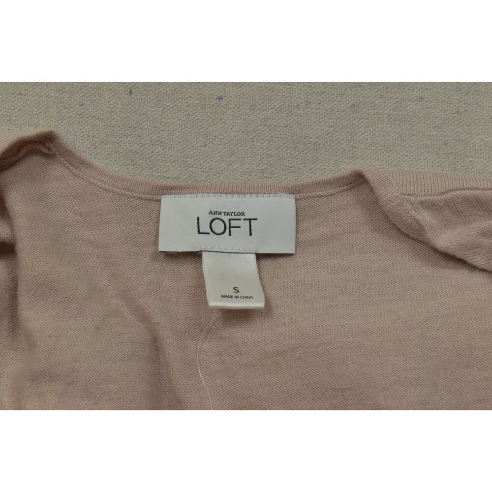 Ann Taylor LOFT Ruffle Trim Wrap Cardigan Sweater NWT Tan Pink Size S Cotton Ble - Picture 6 of 8
